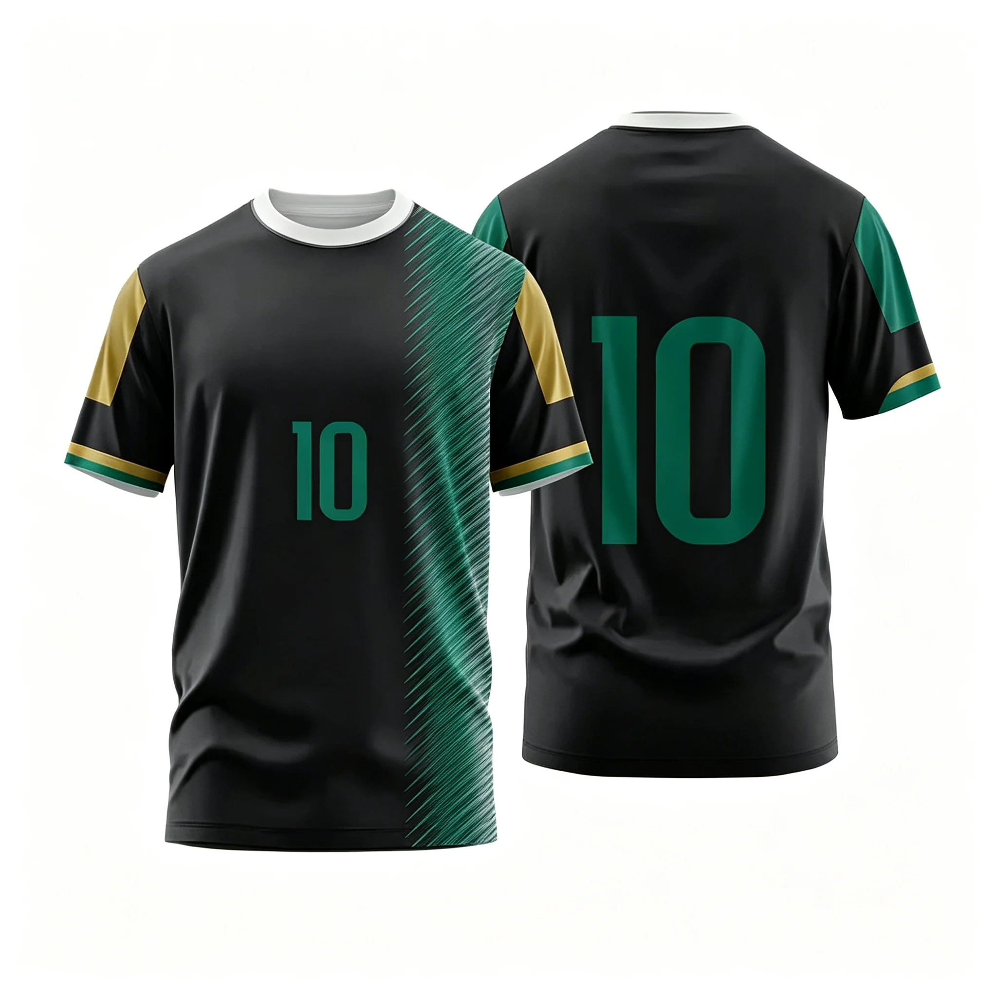 Tide 10 Football Short Sleeve Jersey, Green-White Gradient Textured Side, Gold Sleeve Details, Fan Game Viewing Top