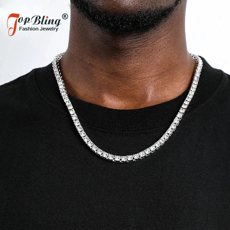 

TopBling Hip Hop Tennis Chain Necklace 3MM 4MM 5MM Mens Necklaces 1 Row Rhinestone Choker Iced Out Crystal For Men Jewelry