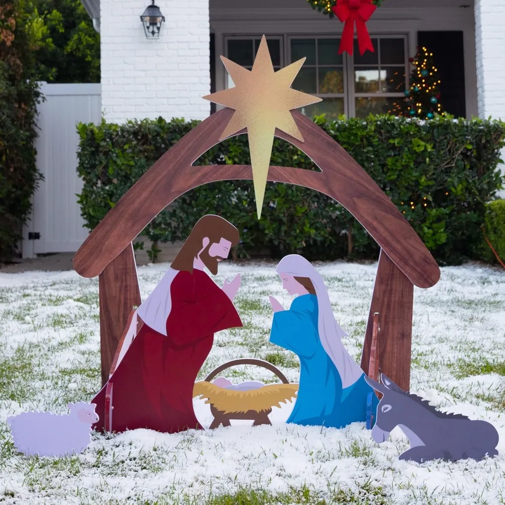 

4ft Outdoor Nativity Scene, Weather-Resistant Decor, Christmas Holy Family Yard Decoration, Water-Resistant PVC - Colored