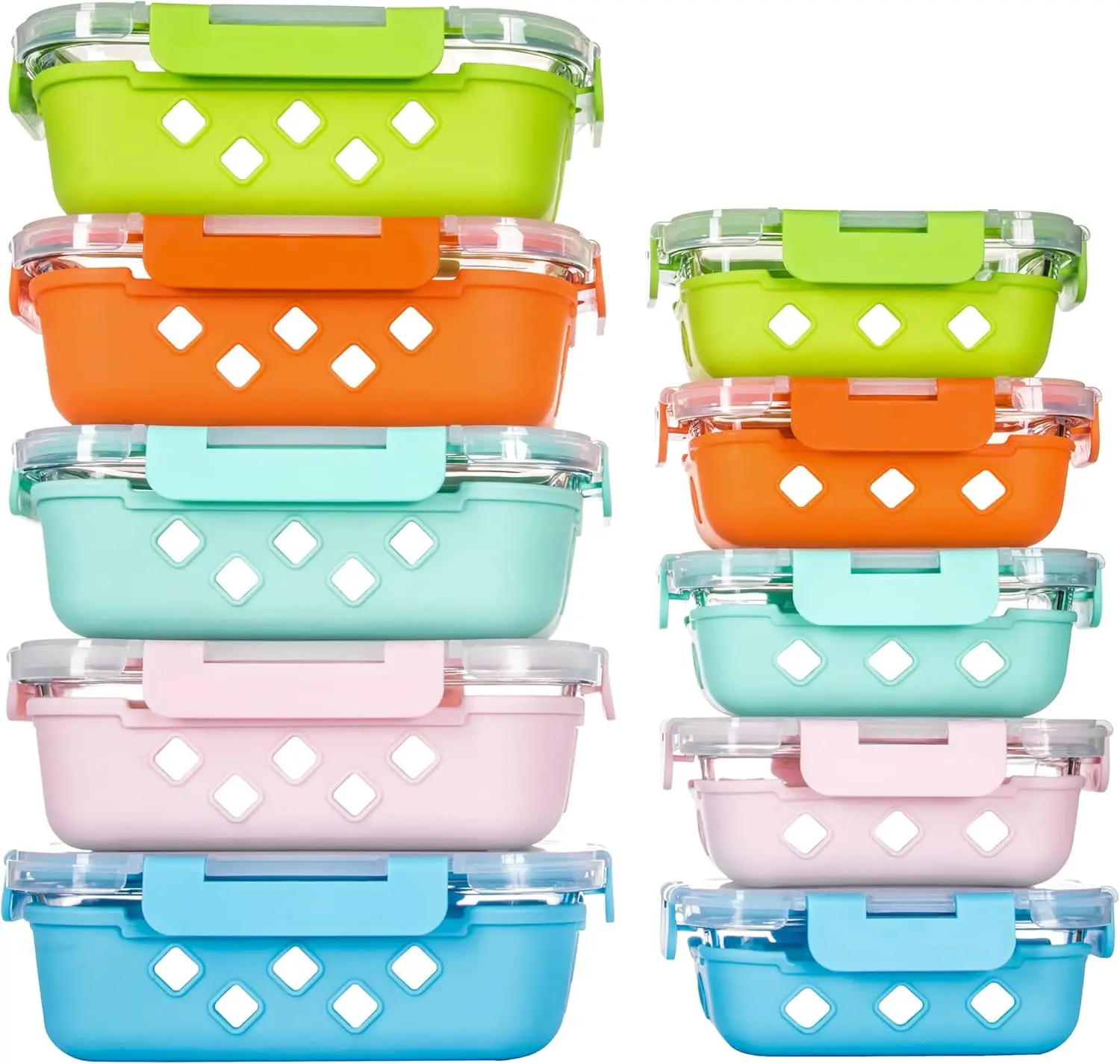 

Набор из 10 стеклянных контейнеров для еды с силиконовыми чехлами и герметичными крышками (34 унции + 12 унций) для хранения продуктов