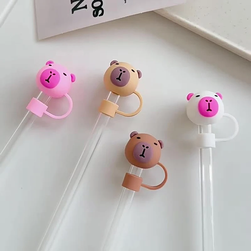 

1 шт., 10 мм, силиконовые соломинки с рисунком капибары, пылезащитный колпачок для питья, брызгозащищенные заглушки, аксессуары для чашек, инструмент для уплотнения соломы