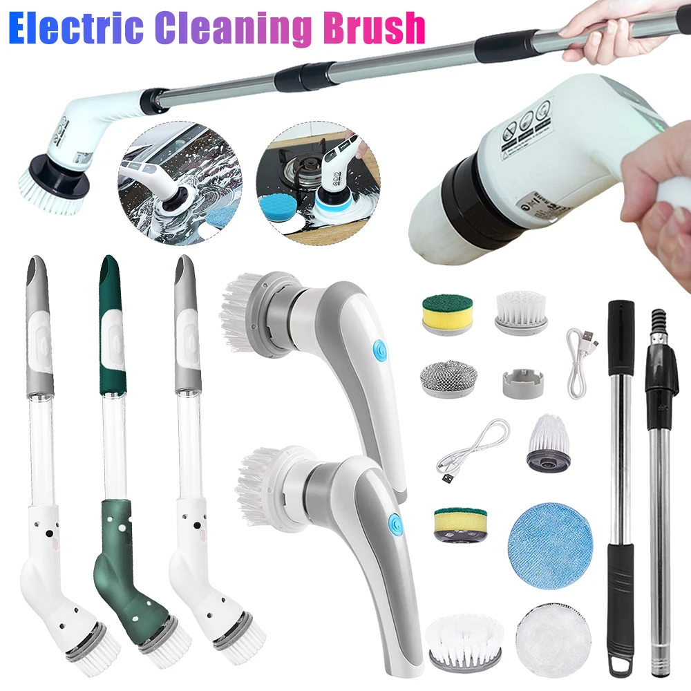 Cordless Cleaning Brush Rechargeable Power Rotating Scrub Brush Multifunctional Parlour Kitchen Bathroom Cleaning Gadgets