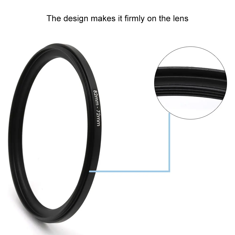 LinGo 82mm - 72mm Filter Adapter Ring Step Down Ring outer 82mm to inner 72mm Metal Black,Camera Lens Adapter Ring