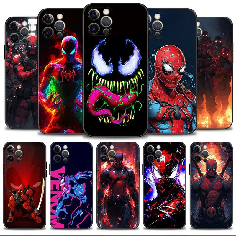 Phone Case For Apple iPhone 15 11 14 13 12 Pro Max 13 12 Mini XS XR X Silicone Cover Funda Marvel Venom Spiderman Deadpool Shell