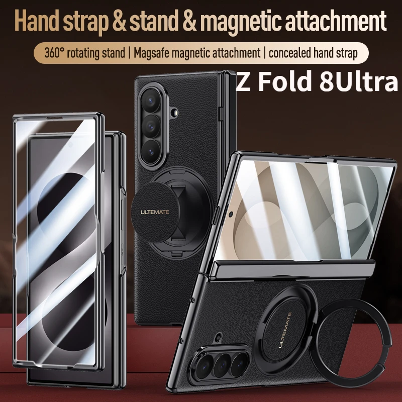 For Magsafe Magnetic Metal 360Rotate Holder Tempered Glass Film Protect Case For Samsung Galaxy Z Fold 8Ultra Spring Hinge Cove