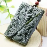 

Newest Natura Hetian QingJade Double Sided Guan Gong Card Jade Delicate Totem FengShui Amulet Pendant Necklace Jewelry