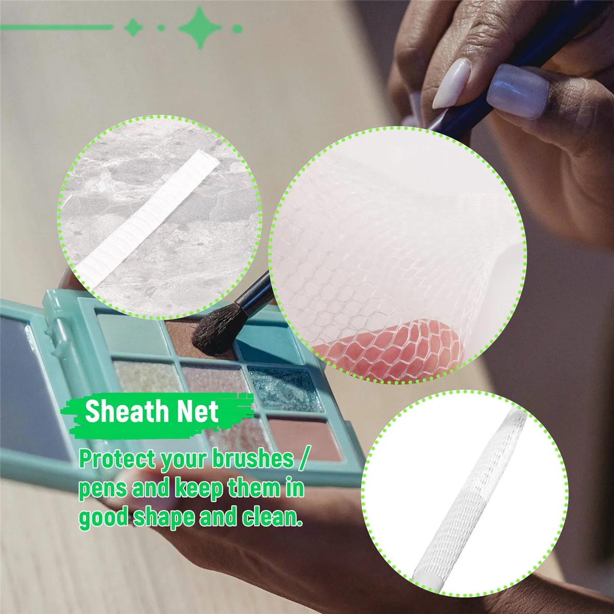 20-delige cosmetische make-upborstels bewakers mesh beschermers cover schede netto wit