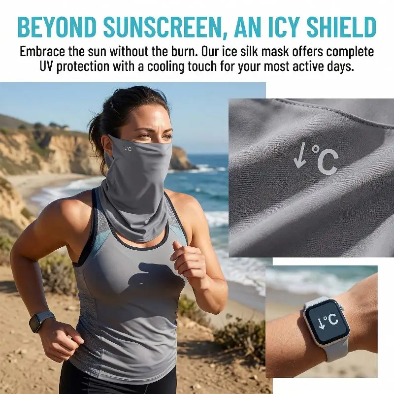 Ice Silk Face Scarf with Neck UV Protection Summer Sunblock Mask for Garden Travel and Outdoor Events