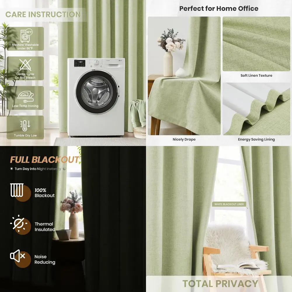 

Термоизолирующие льняные светонепроницаемые шторы, длина 96 дюймов, 52x96, комплект из 2 панелей для гостиных