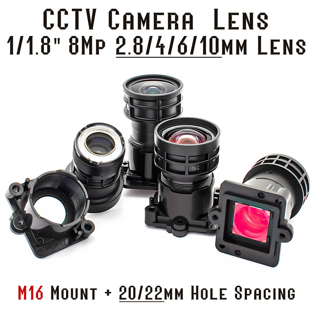 

1/1.8" M16 Mount Lens 2.8mm 4/6/10mm Fixed Focus 8MP Starlight Lens With 650nm IR Filter Holder For Webcam HD Video Surveillance