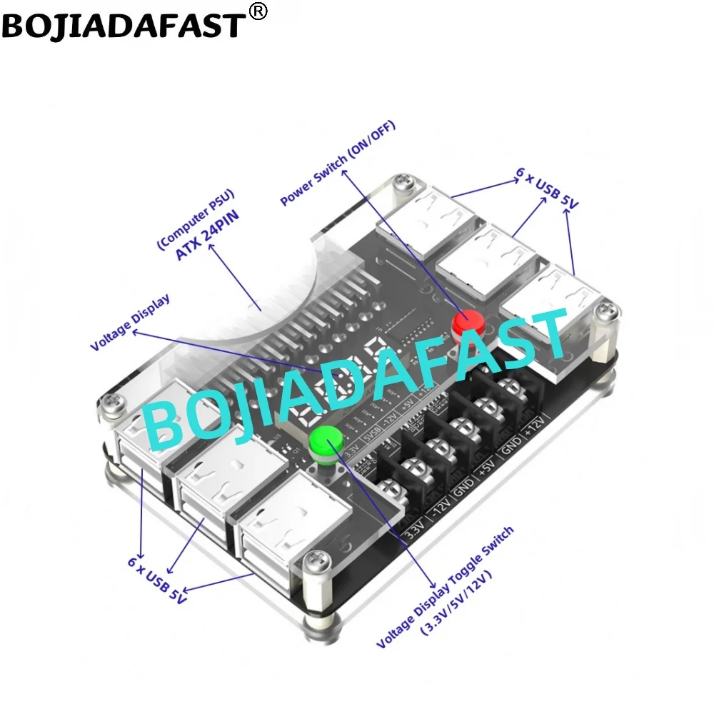 

New Computer Power Supply ATX 24PIN to 12 x USB 2.0 5V Connector Breakout Board with 3.3V 5V 12V GND -12V Max 3A Output