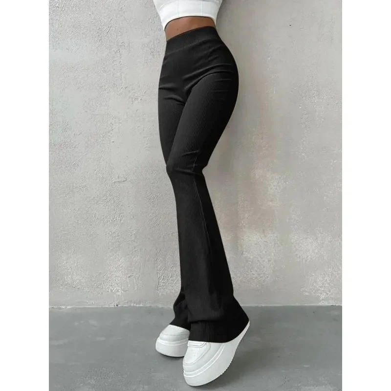 

Большие размеры 1XL-5XL, женские длинные расклешенные уличные брюки с высокой талией, однотонные тонкие модные спортивные штаны с высокой талией
