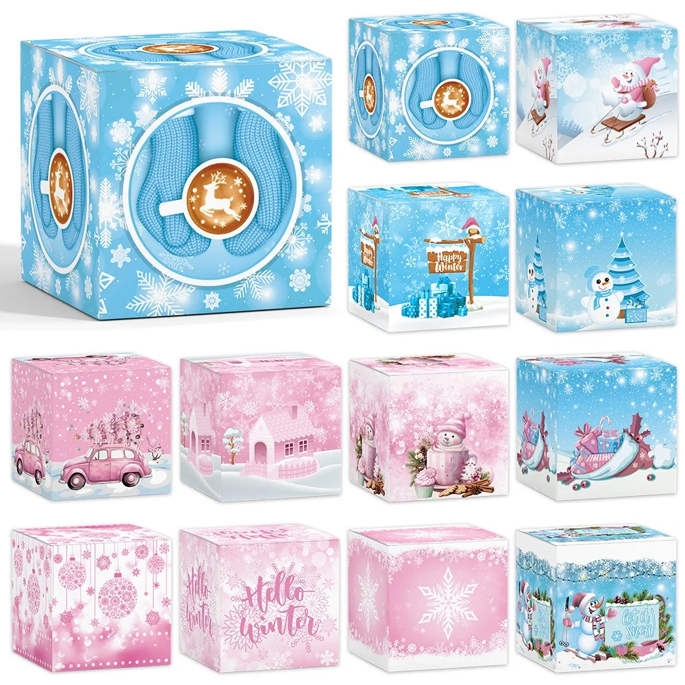 2024 12pcs/set Paper Box Ice Snow Buckle 7x7x7cm Christmas Props Handmade Snowflake Party Supplies Christmas Decor