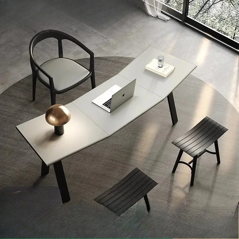 

B Italian minimalist saddle leather desk modern minimalist special-shaped office study integrated table
