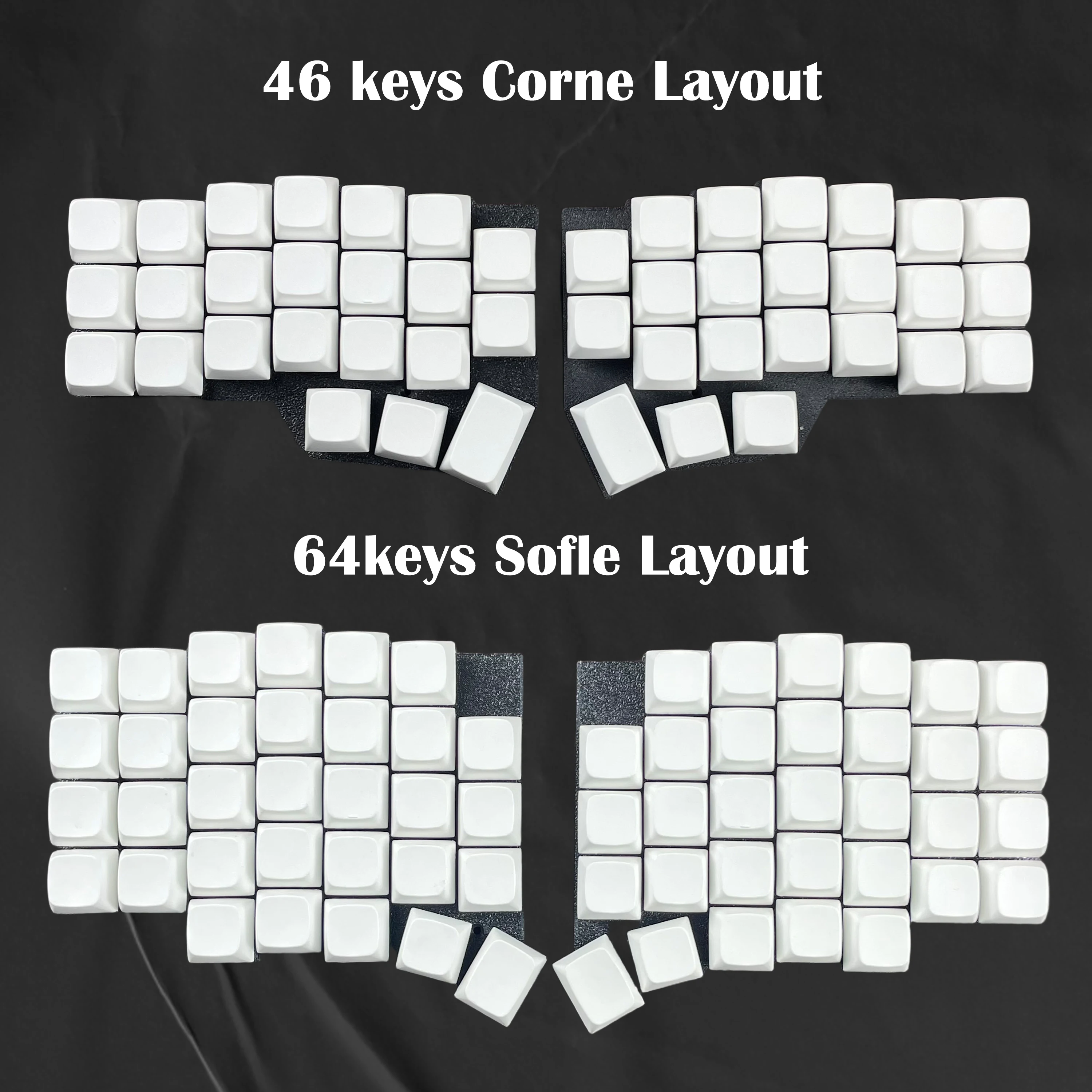 Zestaw nasadek na klawisze MX Stem Blank Black White, 46/64 klawisze, PBT, profil XDA, do klawiatur mechanicznych Corne Sofle Split
