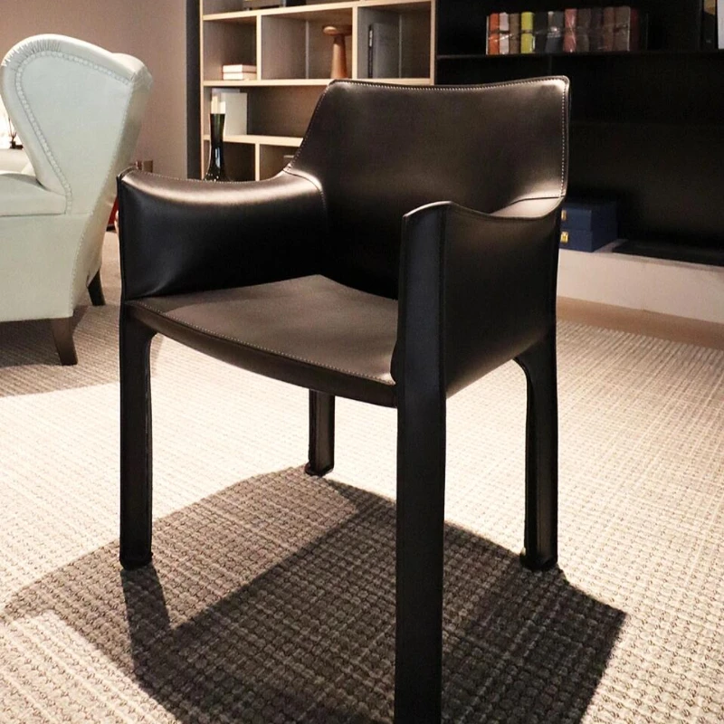 

Luxury Italian Saddle Leather Arm Stool Dining Chair Home Backrest
