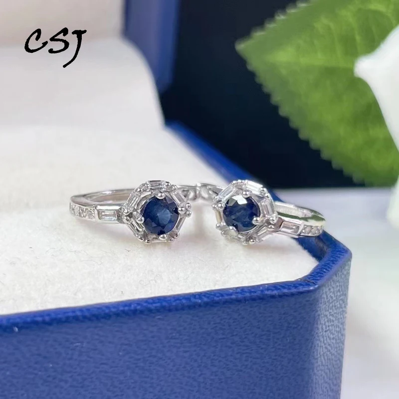 Elegant Natural Sapphire Hoop Earrings Sterling 925 Silver Gemstone 4mm for Women Party Birthday Wedding Trendy  Jewelry Gift