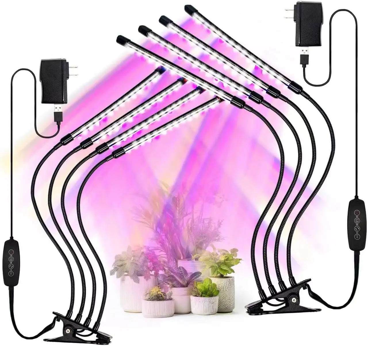 

84 LED Full Spectrum Clip Grow Light for Indoor Plants, 4 Heads 2 Pack, Dimmable with Timer
