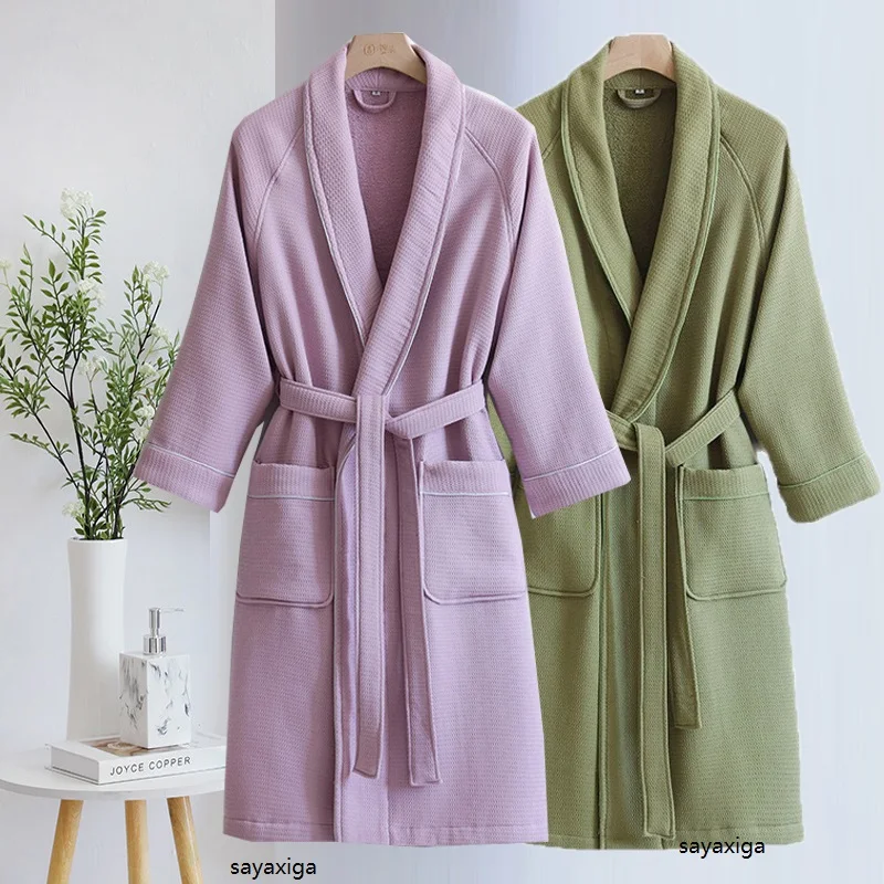 

Хлопковое вафельное кимоно для взрослых, халат юката, халат для пары, пеньюар с карманом, свободное повседневное домашнее платье, одежда для дома, одежда для сна