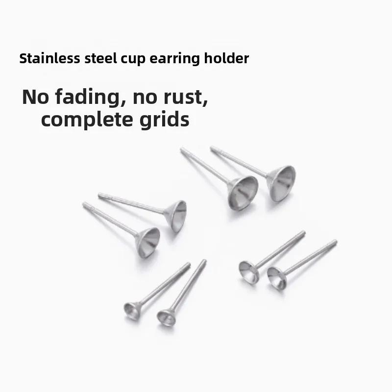 

100PCS 3mm/4mm/5mm/6mm/8mm Stainless Steel Cup Shape Earring Settings Ear Post Pin for Diy Jewelry Making
