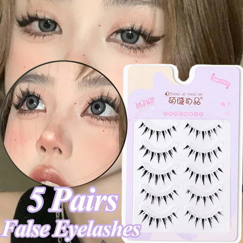 Natural New False Eyelashes 5 Pairs Manga Lashes Faux Mink Soft Winged Fluffy Natural Realistic Eyelash Extension Eyes Makeup