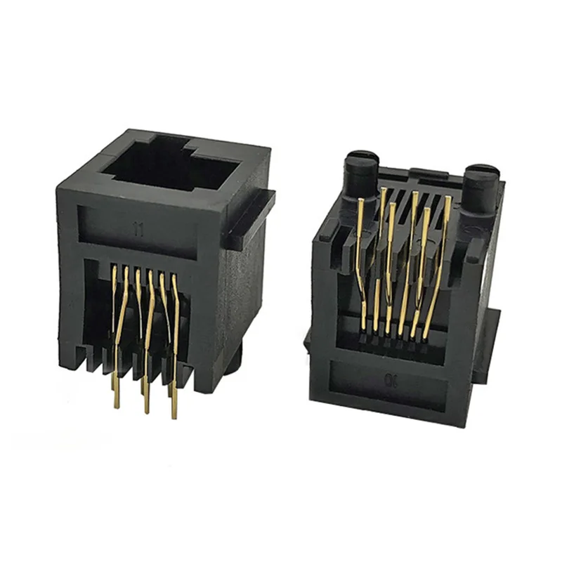 

20PCS 5222 Left Tilt head Left tilt RJ12 socket DIP Vertical 180 degrees left buckle RJ25 connector has ears