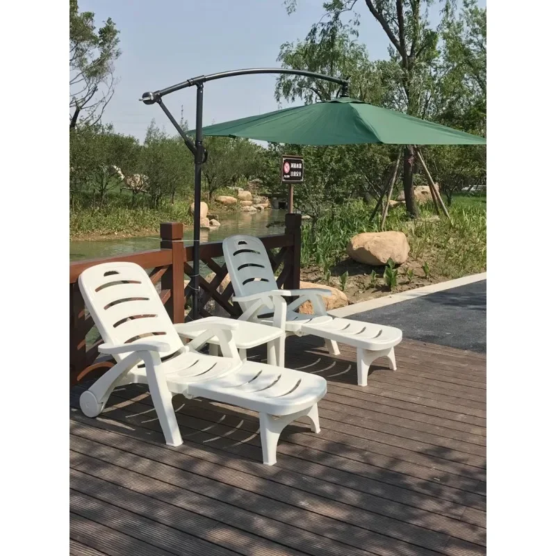 Leisure dual-purpose plastic outdoor folding lazy beach chair, swimming pool chair, courtyard hotel bathhouse lounge chair bed