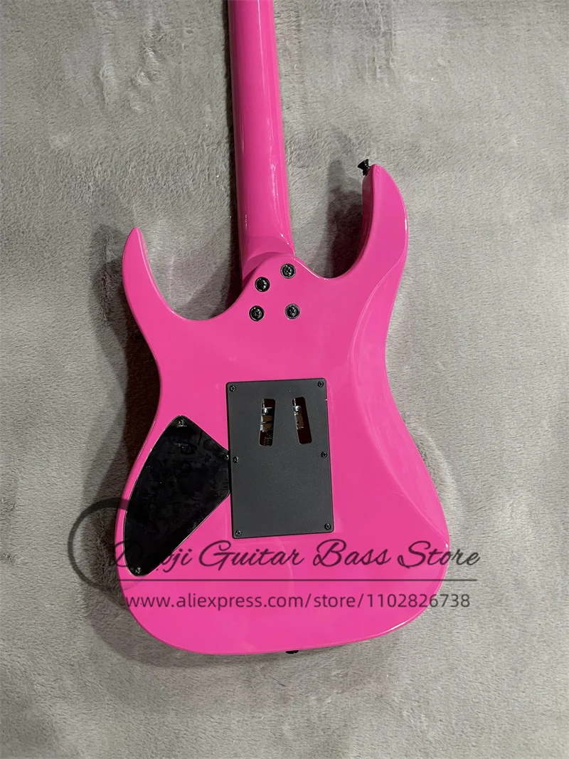 Factory Pink Electric Guitar Pink Neck Rosewood Fingerboard 24 Frets Tremolo Bridge HH Pickups Black Tuners Customization