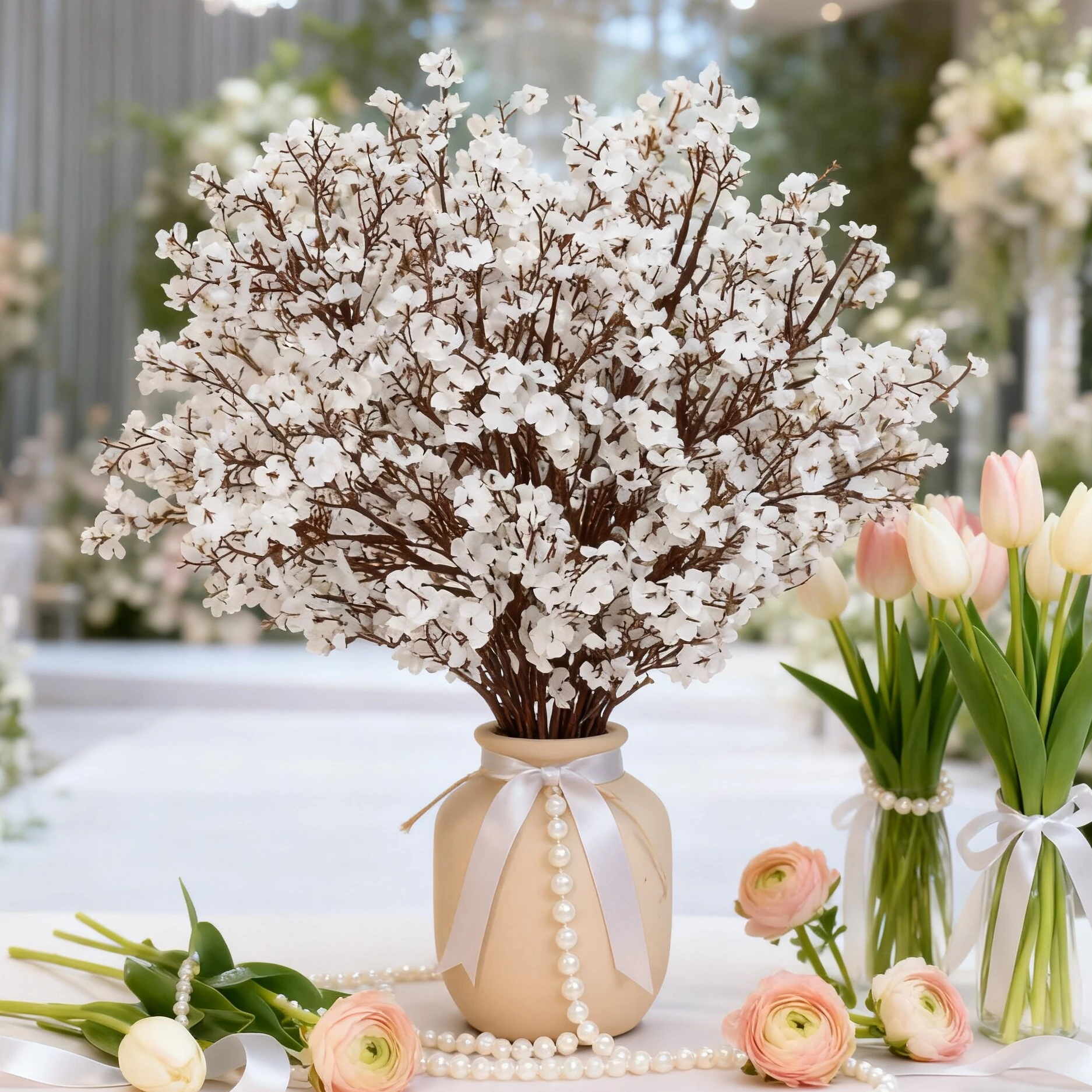 1/2 Stück Kirschblüten, Schleierkraut, künstliche Blumen, künstliche Pflanzen, DIY, Festival, Hochzeit, Brautsträuße, Zuhause, Zimmer, Geschenk, Gartendekoration