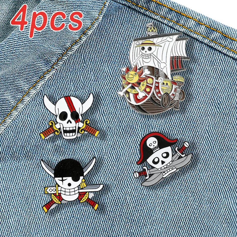 One Piece Anime Enamel Pins Cartoon Thousand Sunny Metal Badge Backpack Lapel Pin Accessories Skull Brooches Jewelry for Friend