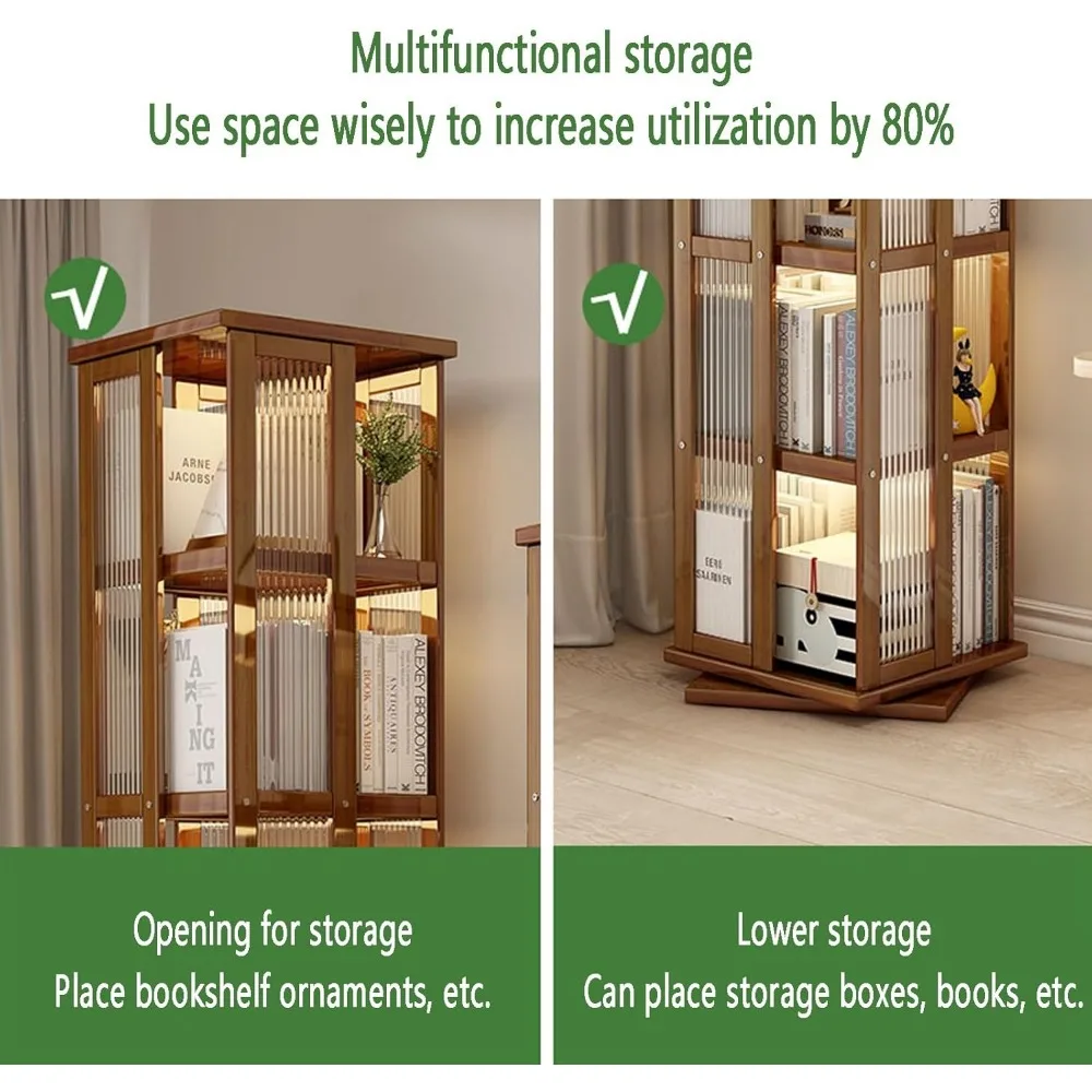 360 ° برج رف كتب دوار من الخيزران - خزانة كتب زاوية قابلة للتكديس مع مساحة تخزين، رف عرض أكريليك للكتب الصغيرة والديكور #3