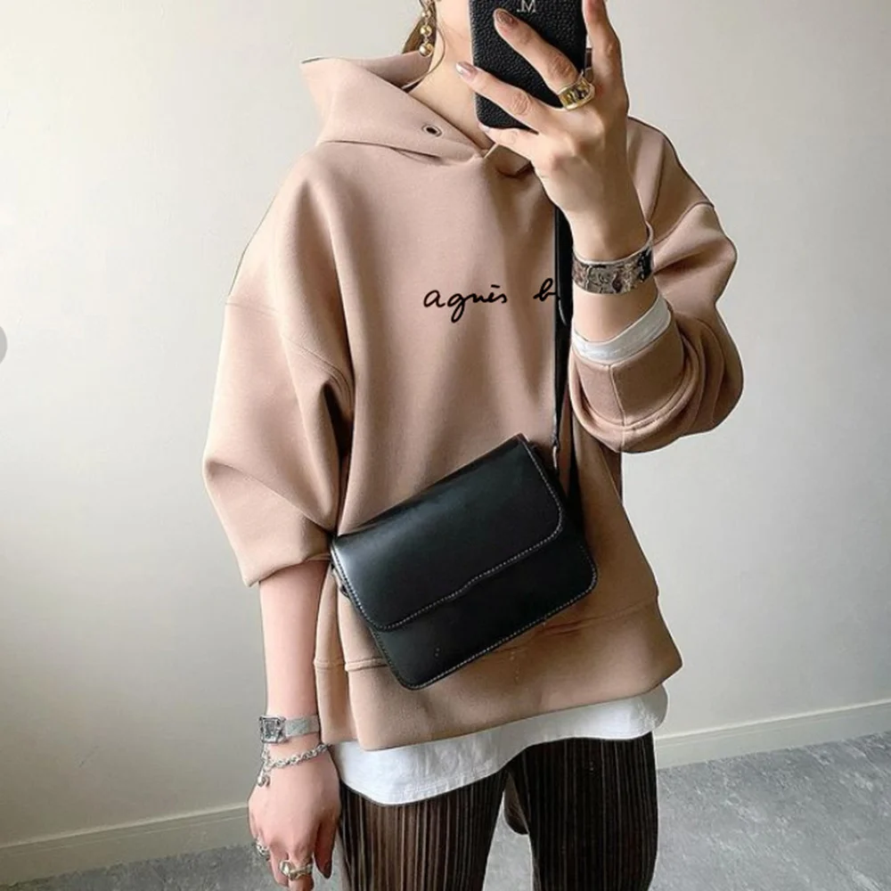 

Women's Sweatshirt Hooded Letter Print Loose Long Sleeve Pullover Korean Japanese Fashion Ladies Sport Style Hoodies Casual Tops