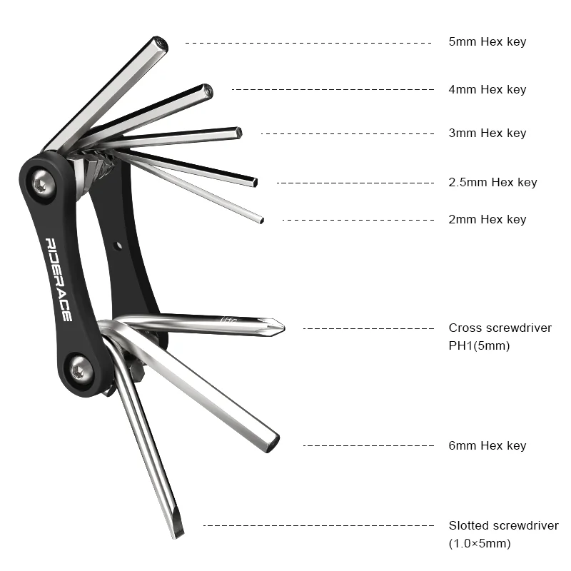 RIDERACE Bicycle Multi Tool 8 in 1 Portable CRV Steel 4mm 5mm 6mm Hex Allen Wrench Multifunction Screwdriver Bike Repair Tools