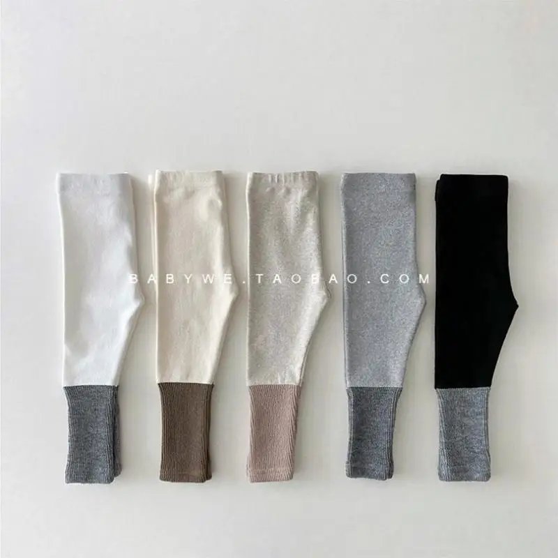 

2026 Spring New Baby Cotton Leggings Girls Splicing Leggings Toddler Elastic Pants Baby Tight Trousers Infant Casual Pants