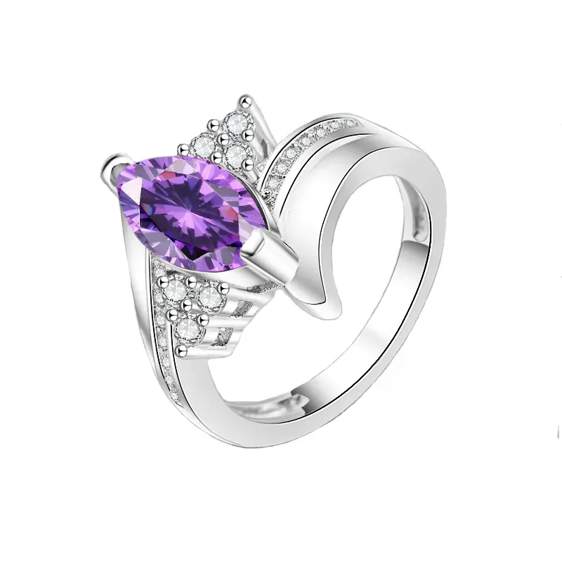 2026 New European and American Purple Crystal Geometric Ring Female Personality Horse Eye Line Design Fashion Exquisite Jewelry