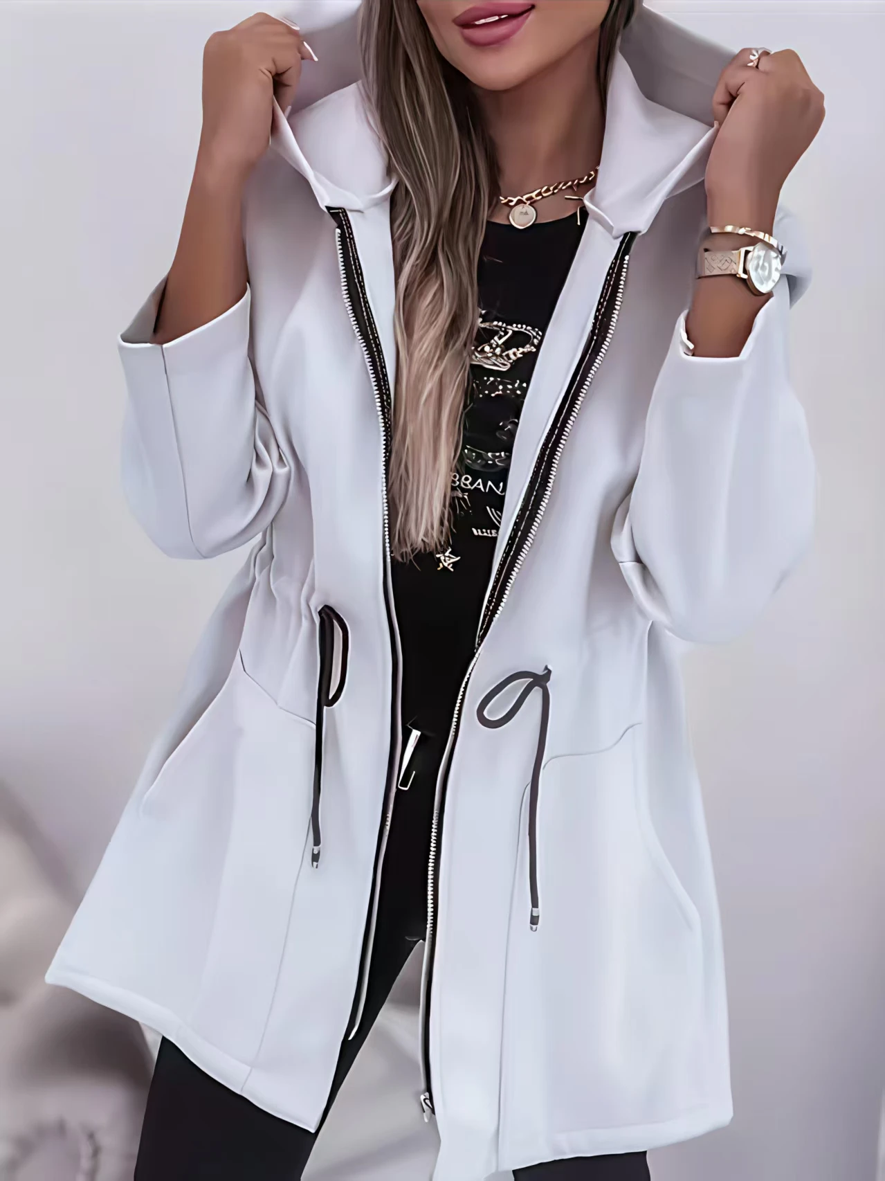 Chaqueta con cremallera y capucha de otoño e invierno informal y moderna para mujer con estilo europeo y americano