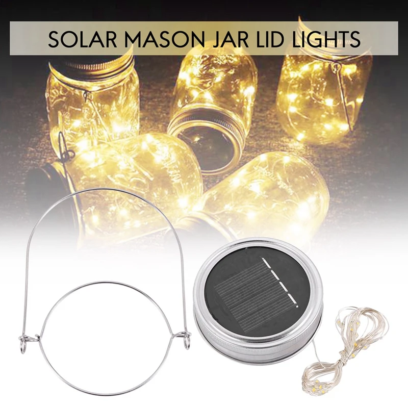 Luces solares para tapa de jarras, tira de luces Led de luciérnaga de estrella de hadas, 6 perchas incluidas, tarros no incluidos, Garde de Patio, paquete de 6, 20