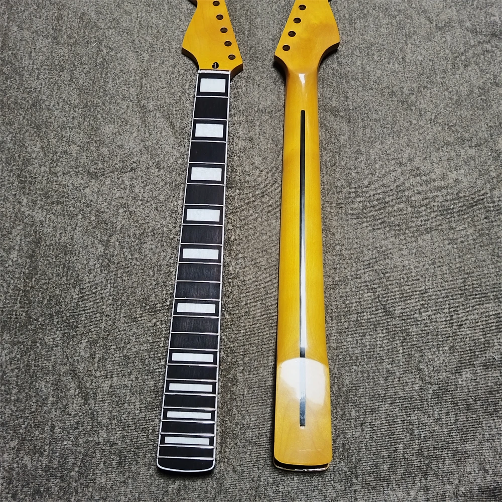

22Fret Reverse Headstock Adjustment Maple Electric Guitar Neck Rosewood Fingerboard Block Inlay Yellow Glossy Paint Guitar Parts