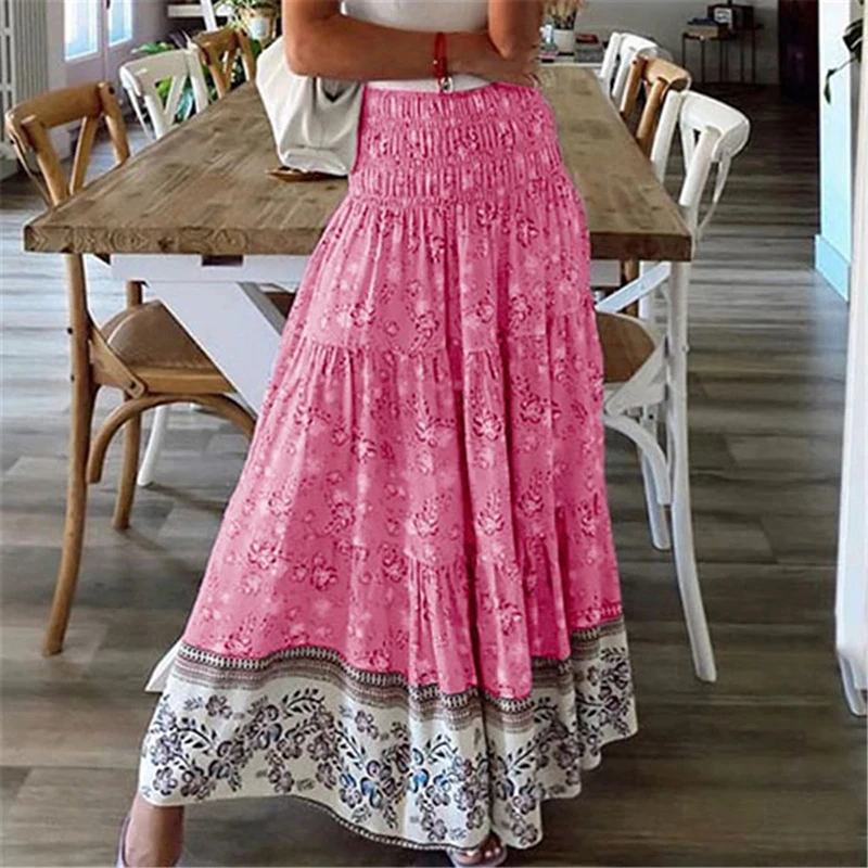 Faldas largas sexis de cintura alta para mujer, falda larga rosa bohemia informal para primavera y verano 2025, para mujer