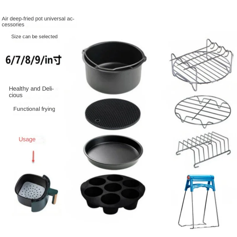 

6/7/8 inch air fryer accessories set 10 pieces round cake baking mold pizza plate barbecue freidora de aire deep fryer oven