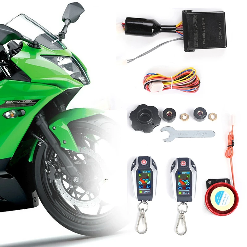 Anti-Theft Digital Motorcycle Alarm System Remote Engine Start Remote Locating LCD With Tire Pressure Alarm System