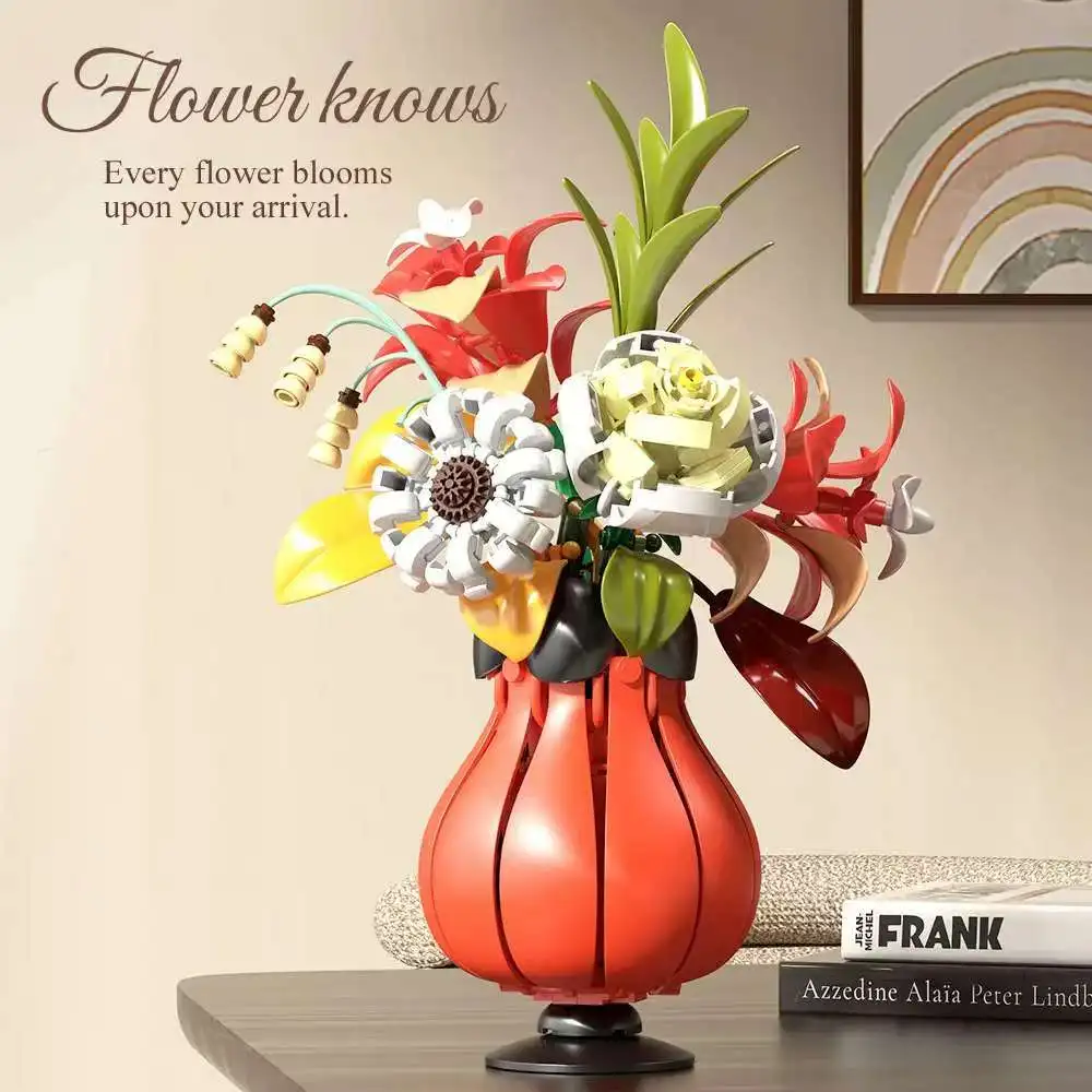 

A set of assembled building block flowers, a collection-type assembled decorative item, suitable for gift-giving, collection and