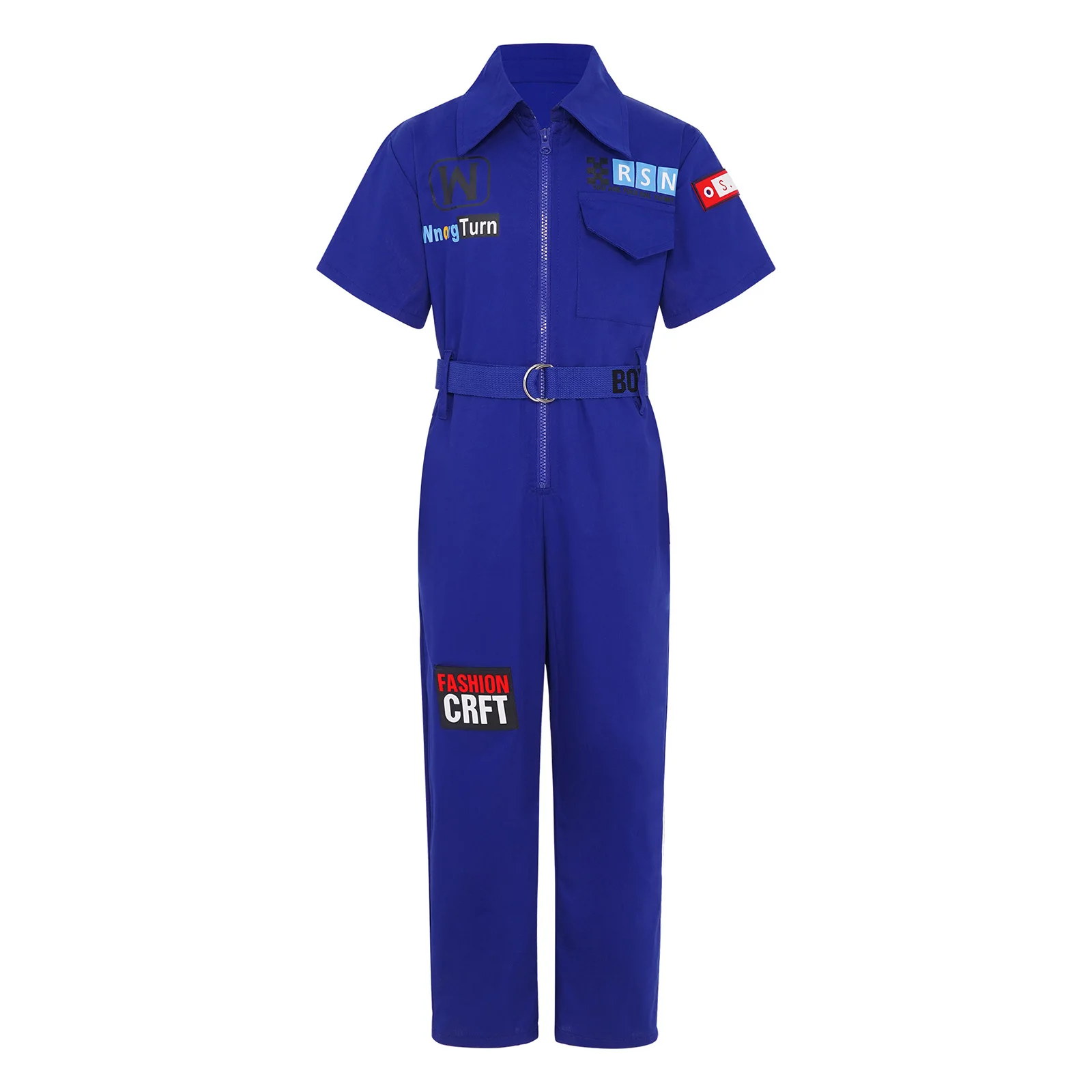 

Kids Boys Girls Hip-Hop Street Dance Jumpsuit Stylish Letter Printed Hiphop Dance Costume Short Sleeve Front Zipper Workwear