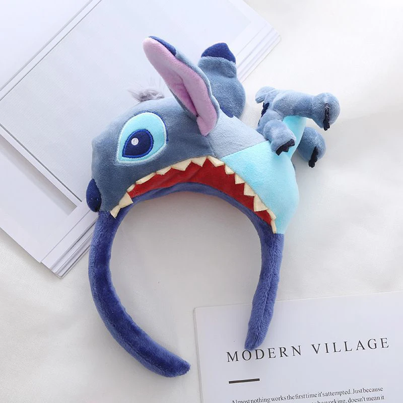 Disney Plush Stitch Ears Headband Women Cosplay Shark Hairband Girl Cartoon Cute Stitch Soft Hair Accessories Kids Birthday Gift