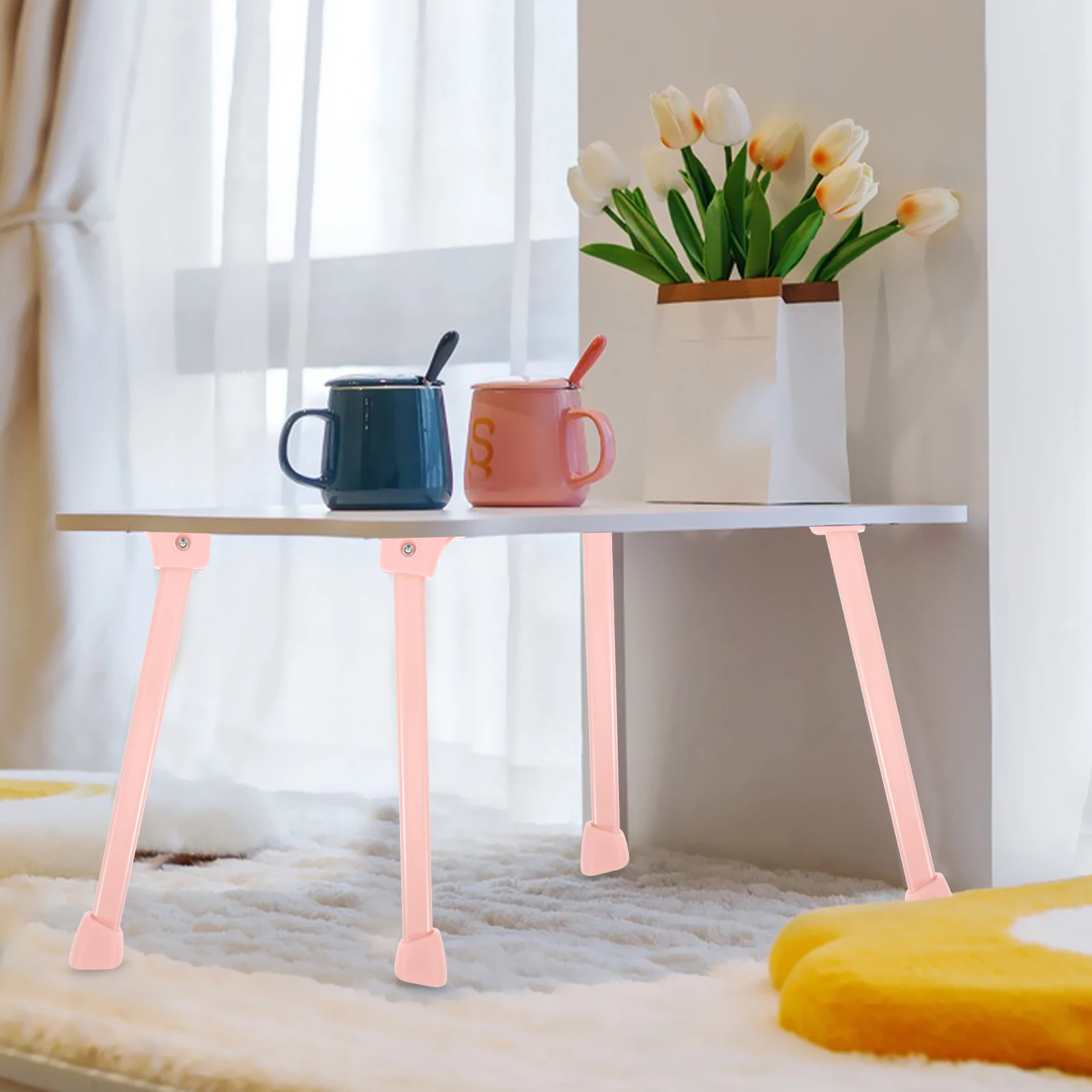 

4 Pcs Foldable Table Legs for Furniture Lightweight Portable Camping Travel Coffee Desk Metal Adjustable Stable 26CM Pink