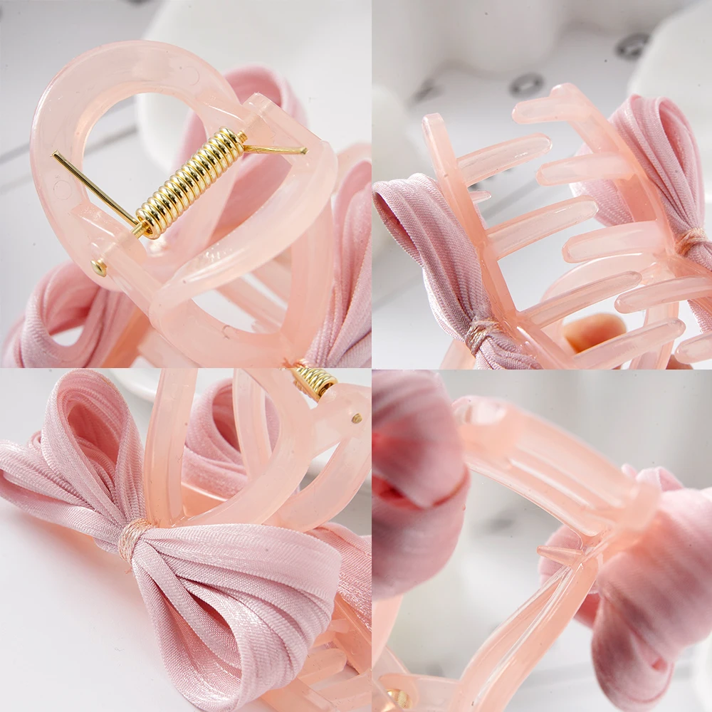 Ribbon Bow Hair Claw Hairpin HeaddressFashion Korea Sweet Barrettes Hair Clips Crab Women Headwear Ponytail Hair Accessories