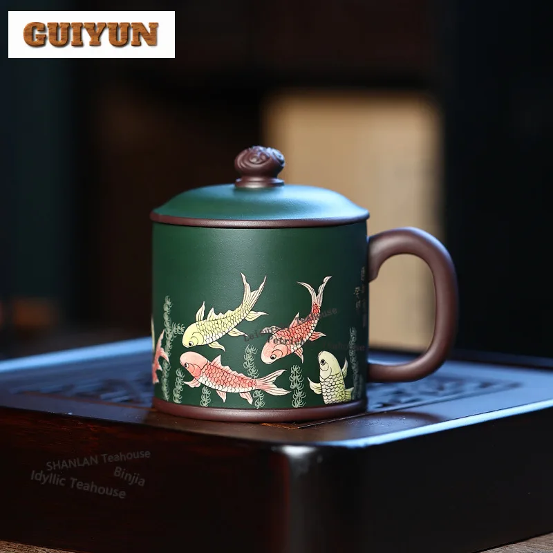 450ml Yixing Purple Clay Powder Slurry Fish Coffee Mug Boutique Milk Cup Afternoon Tea Mug Master Office Water Cup Drinkware
