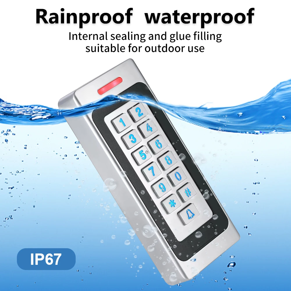 Metal Access Control Keypad Standalone IP67 Waterproof for Outdoor DC 10-24V 125Khz / 13.56Mhz Rfid Card Reader Digitcode Coder