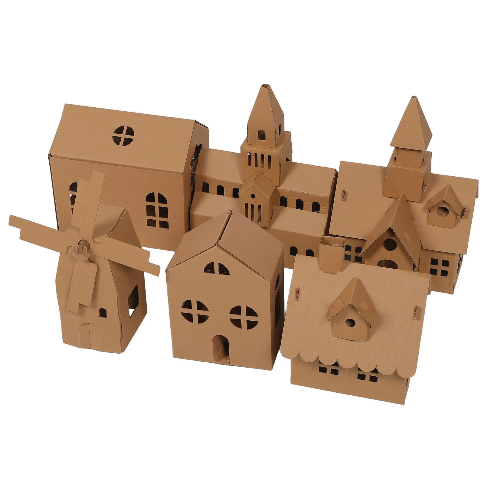 6Pcs Cardboard House Kit for Kids Unfinished Miniature Building Set Stimulates Creativity Spatial Awareness Coloring Fun Parent