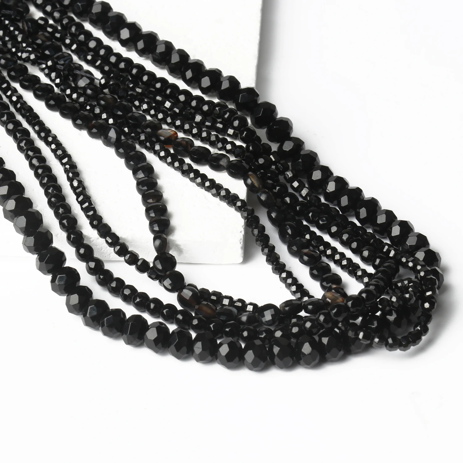 Black Onyx Natural Stone Round Faceted Irregular Agates for Jewelry Making Smooth Rondelle Beads DIY Charms Bracelets Necklace